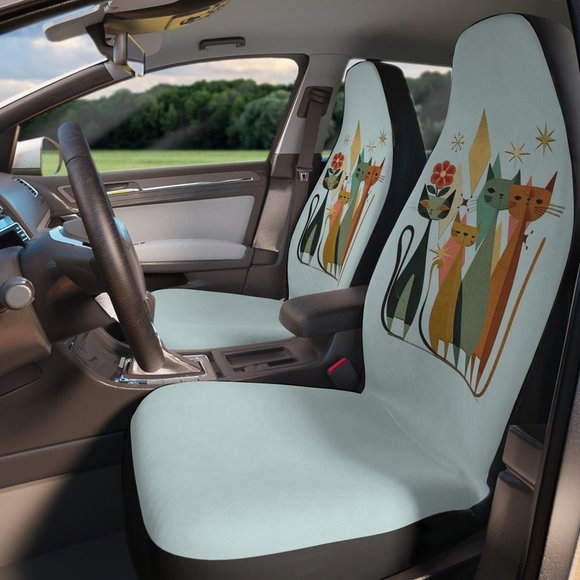 Hand Crafted Other - Retro Cat Car Seat Covers, New Car Gift, Cat Car Seat Covers, Car Seat Covers
